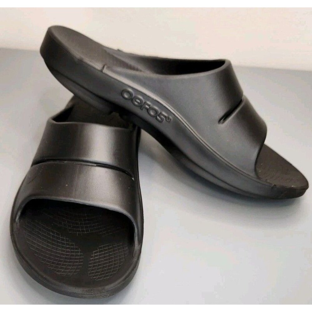 Oofos Ooahh Men's 12 Ladies 14 Black Recovery Slides Comfort Shoe See Photos